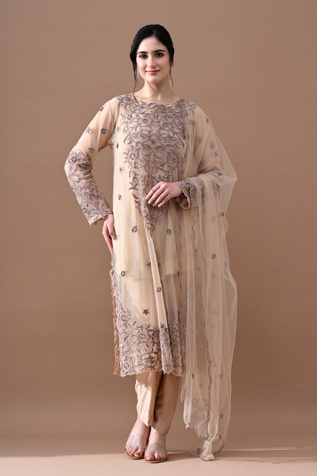 Soft Beige Floral Suit Set