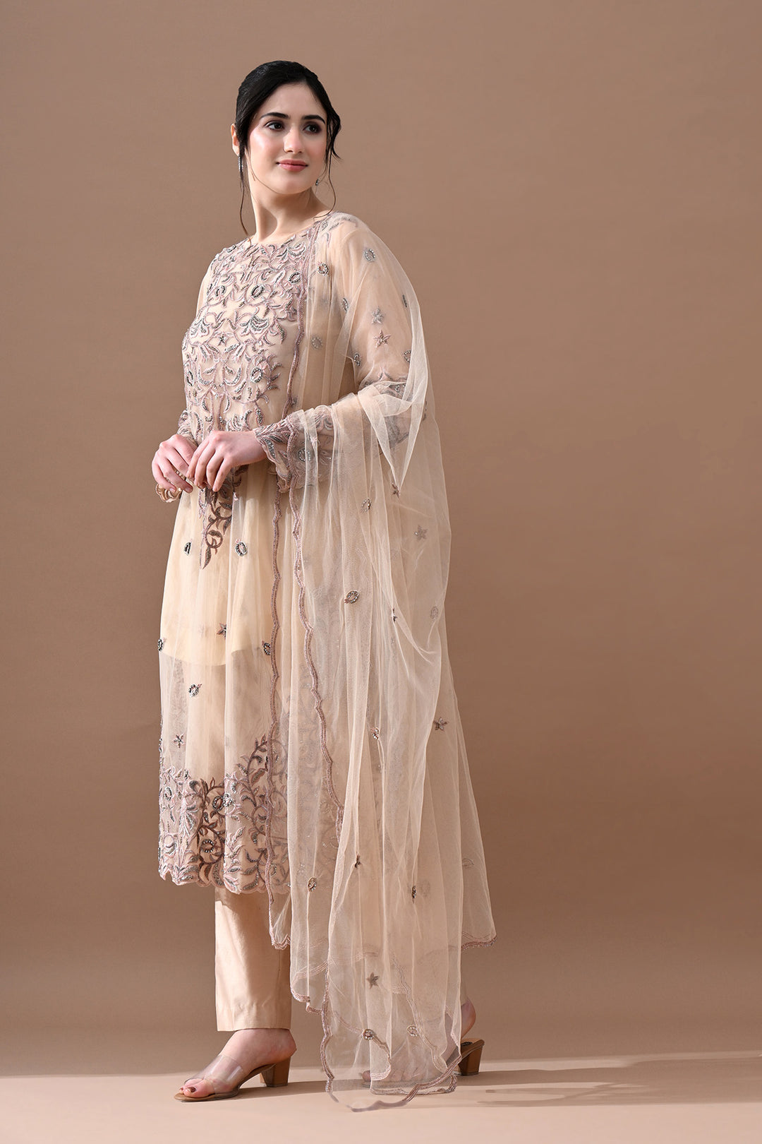 Soft Beige Floral Suit Set