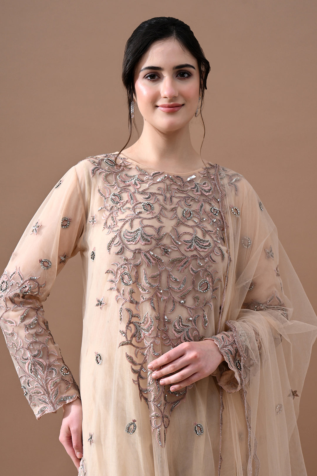Soft Beige Floral Suit Set