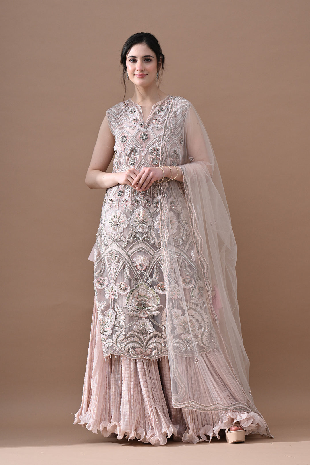 Blush Ivory Embroidered Sharara Set