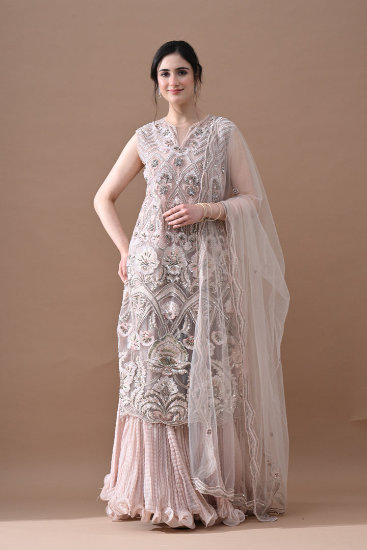 Blush Ivory Embroidered Sharara Set