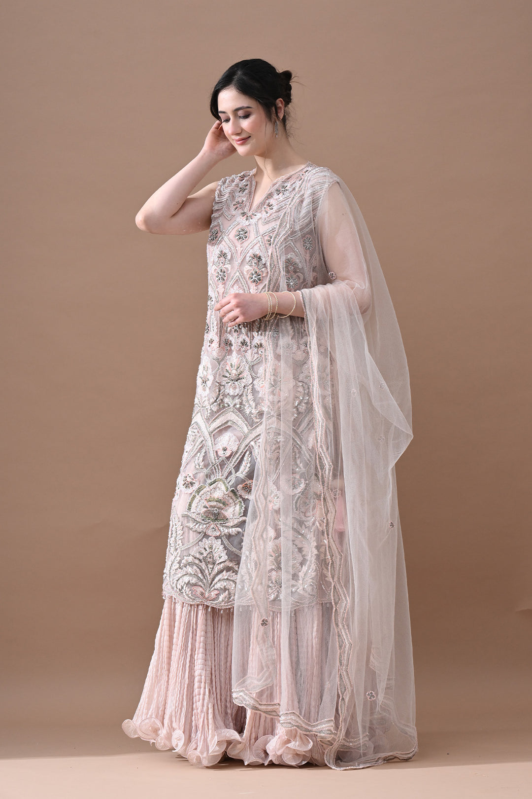 Blush Ivory Embroidered Sharara Set