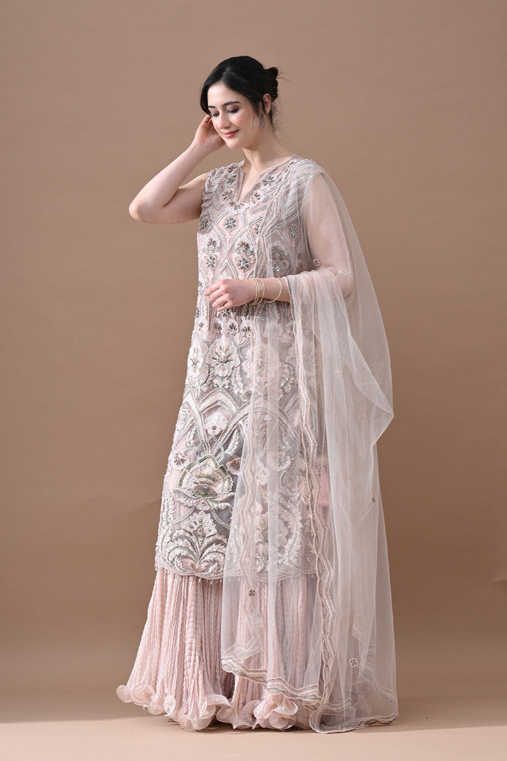 Blush Ivory Embroidered Sharara Set