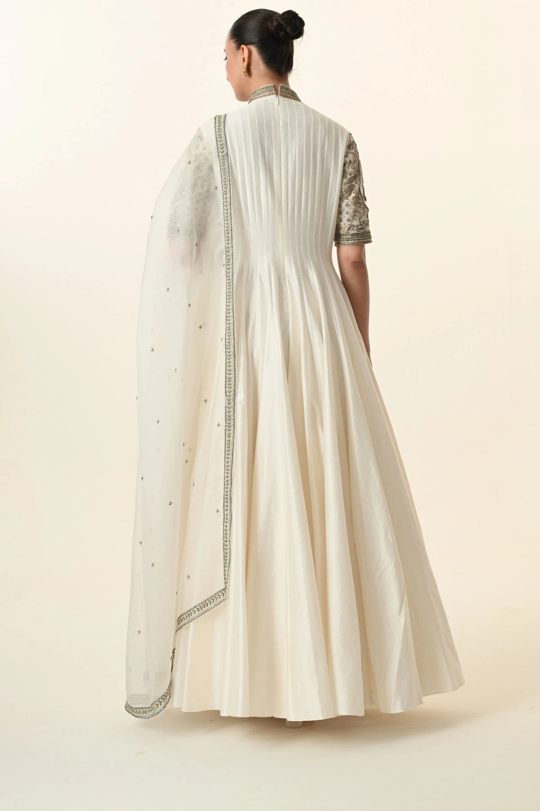 Ivory Pin-Tucked High-Neck Anarkali