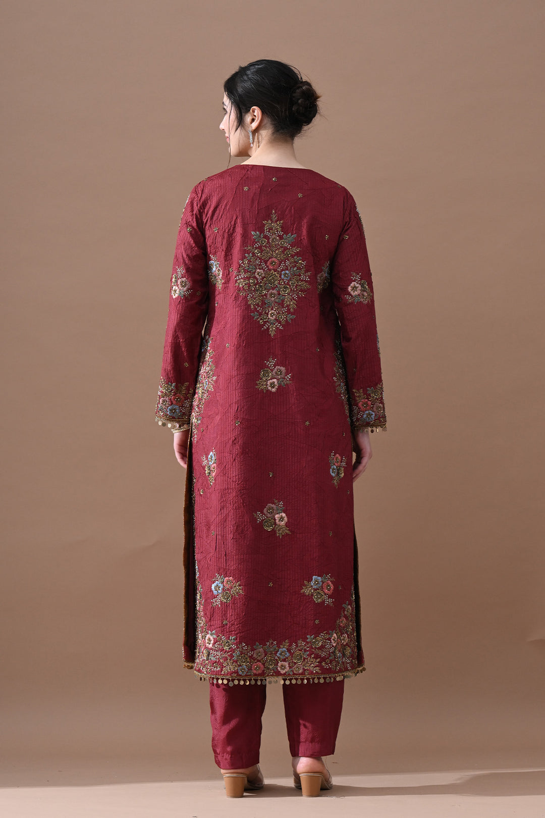Deep Maroon Floral Suit Set