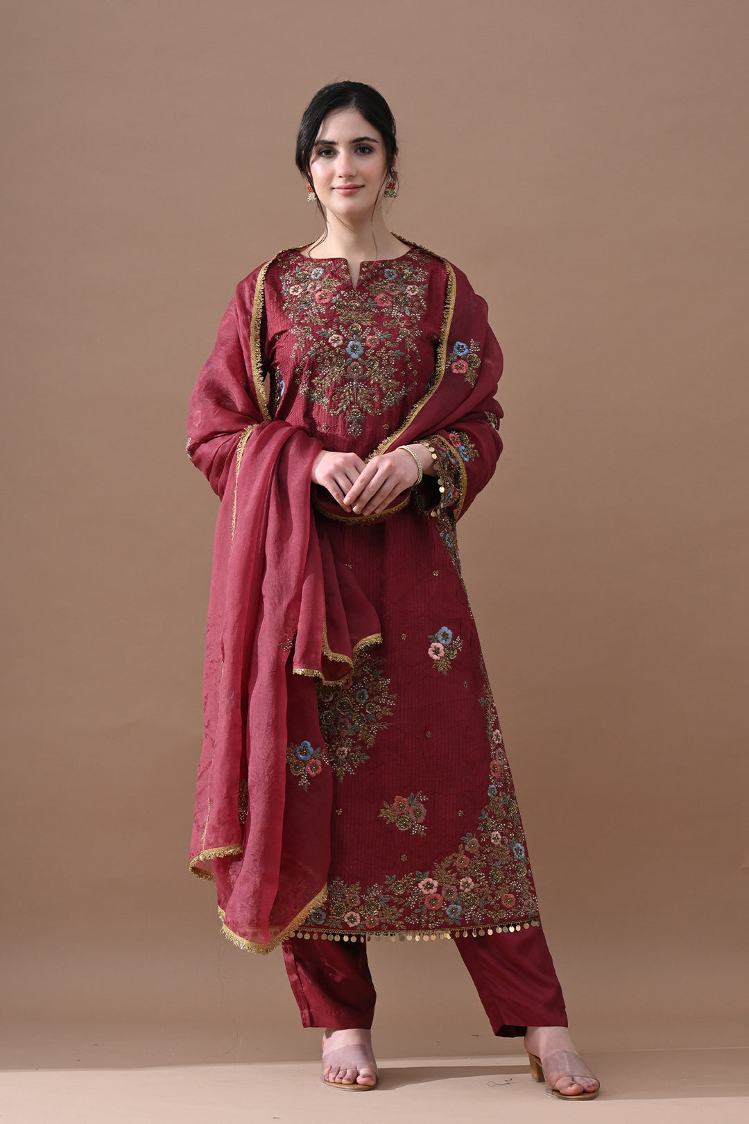 Deep Maroon Floral Suit Set