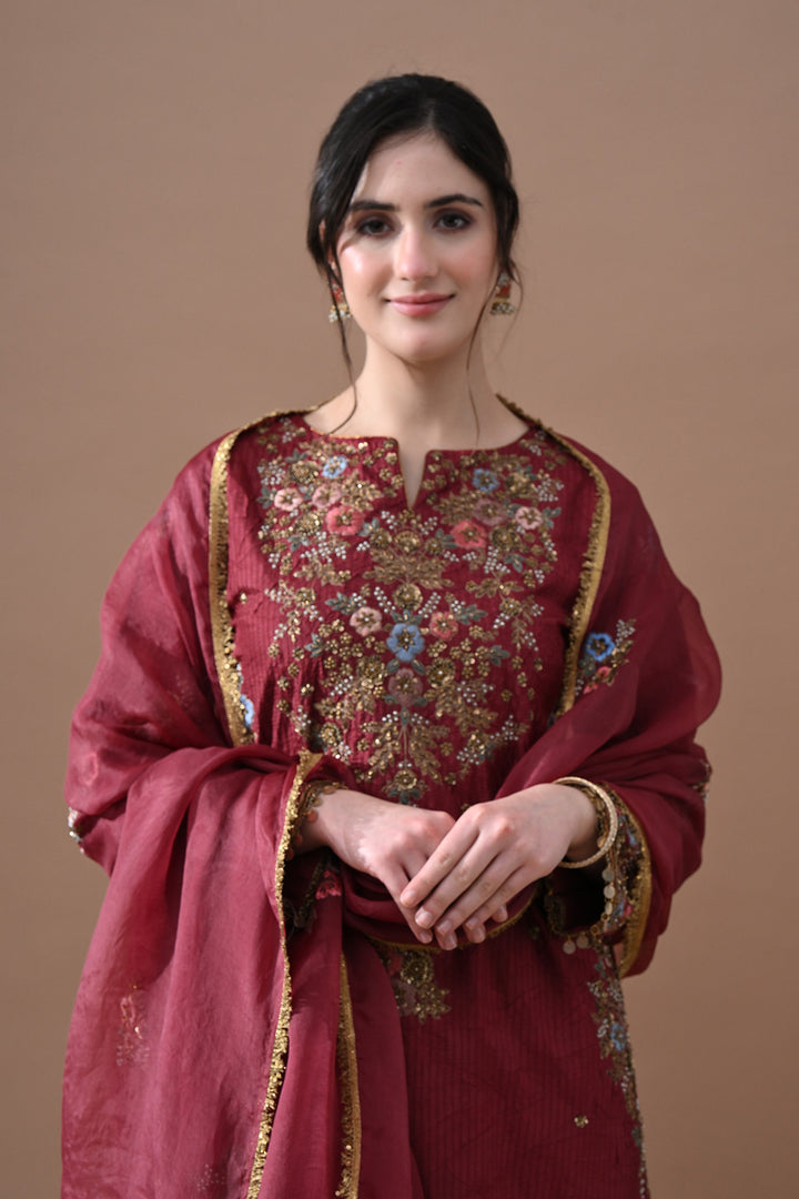 Deep Maroon Floral Suit Set