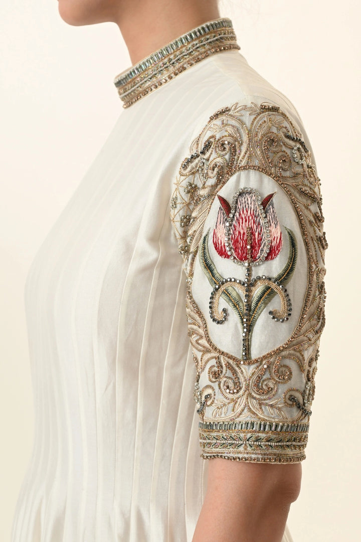 Ivory Pin-Tucked High-Neck Anarkali