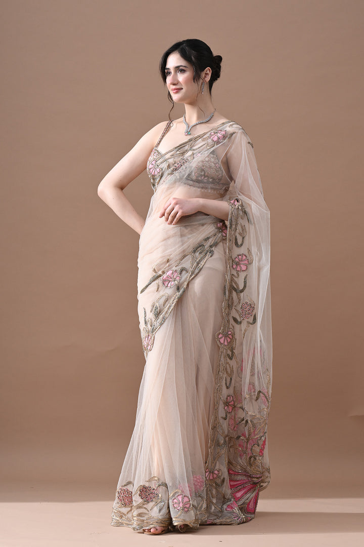 Ivory Blush Floral Saree