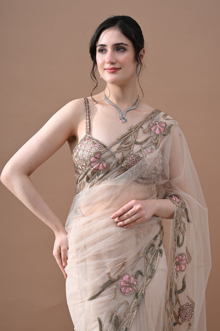 Ivory Blush Floral Saree