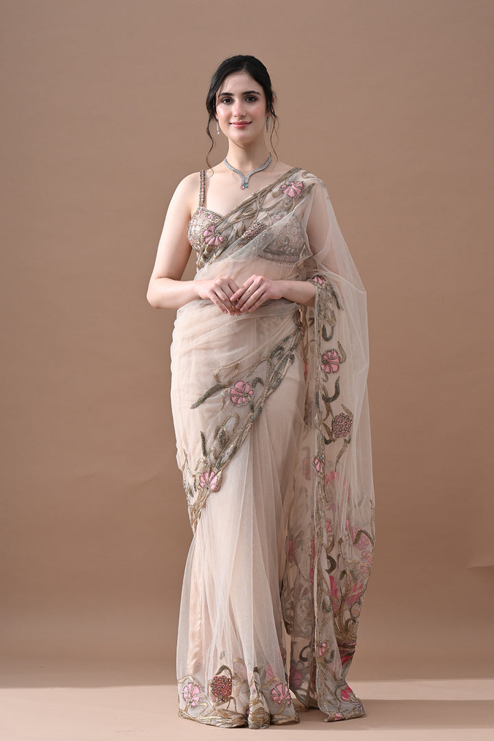 Ivory Blush Floral Saree