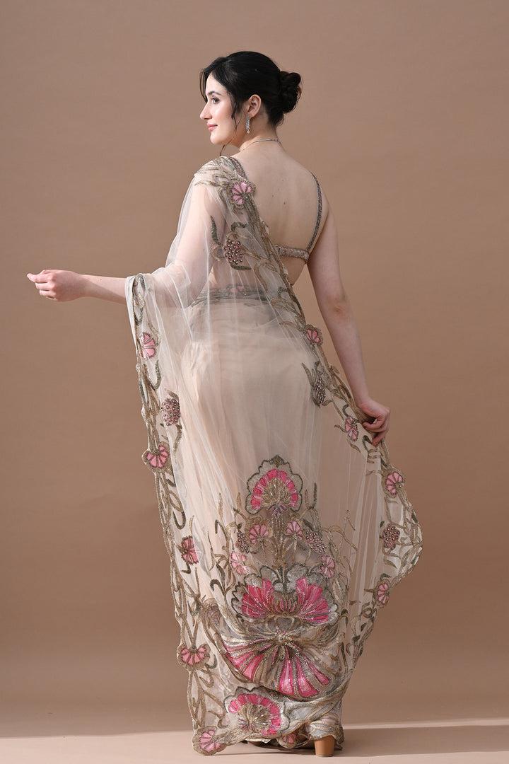 Ivory Blush Floral Saree