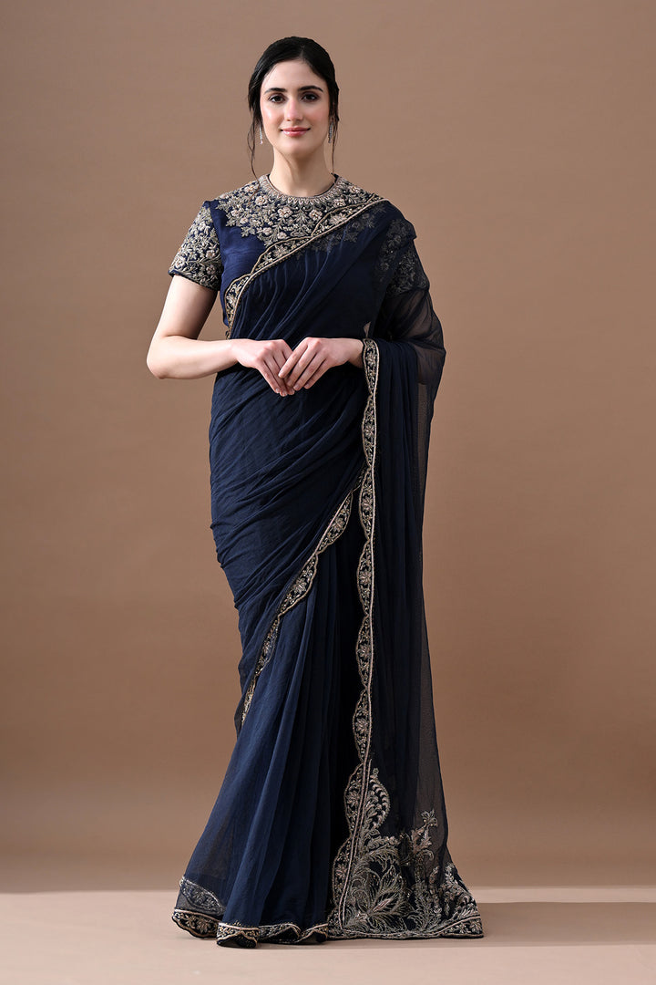 Navy Noir Embroidered Saree