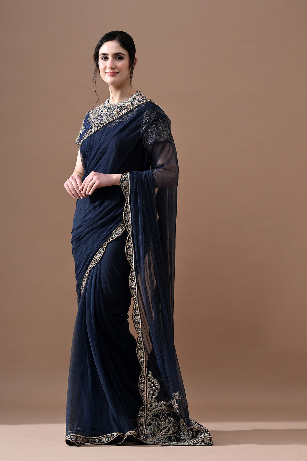 Navy Noir Embroidered Saree