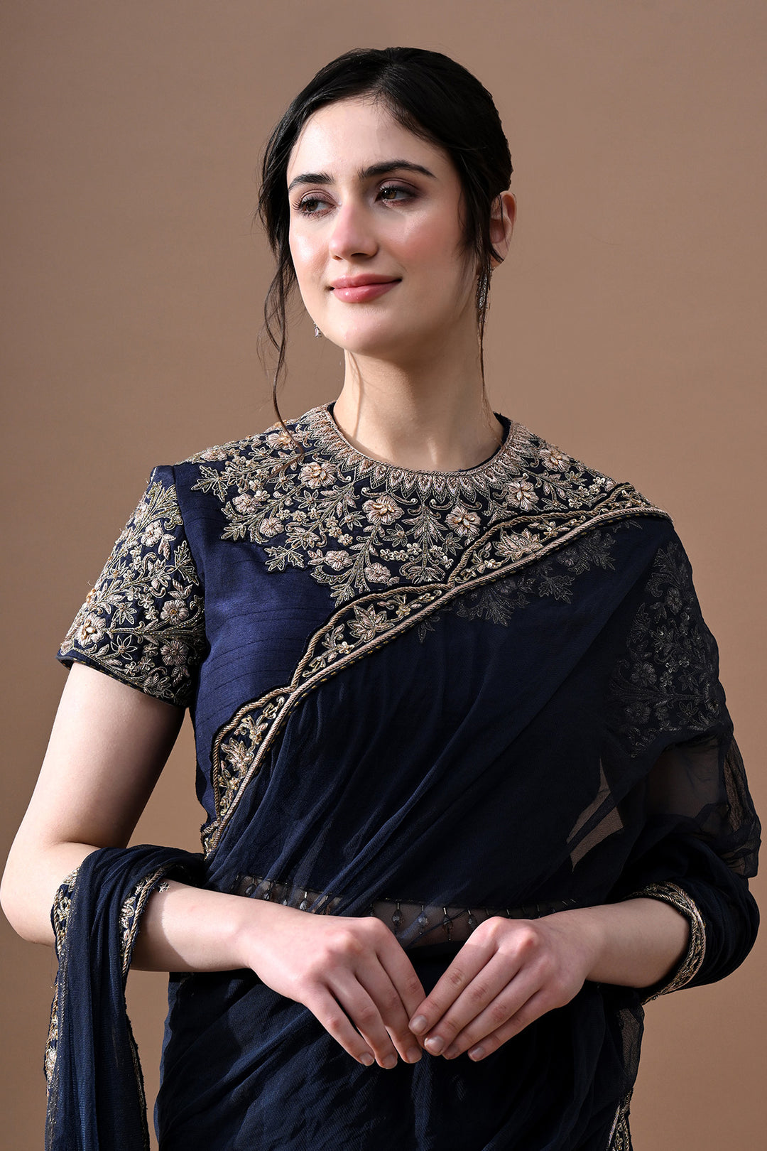 Navy Noir Embroidered Saree