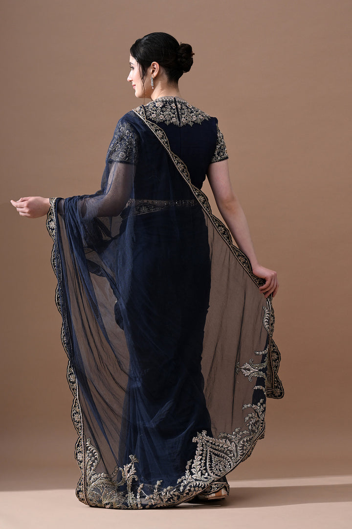 Navy Noir Embroidered Saree