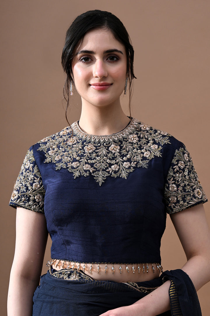 Navy Noir Embroidered Saree