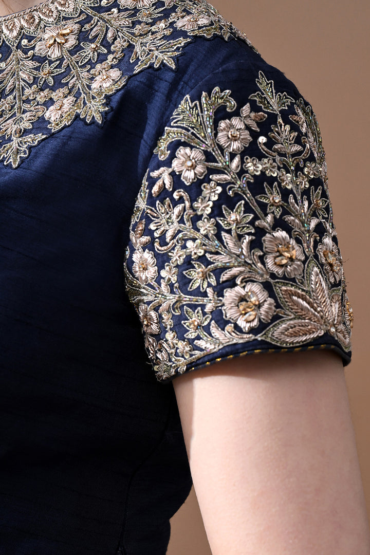Navy Noir Embroidered Saree