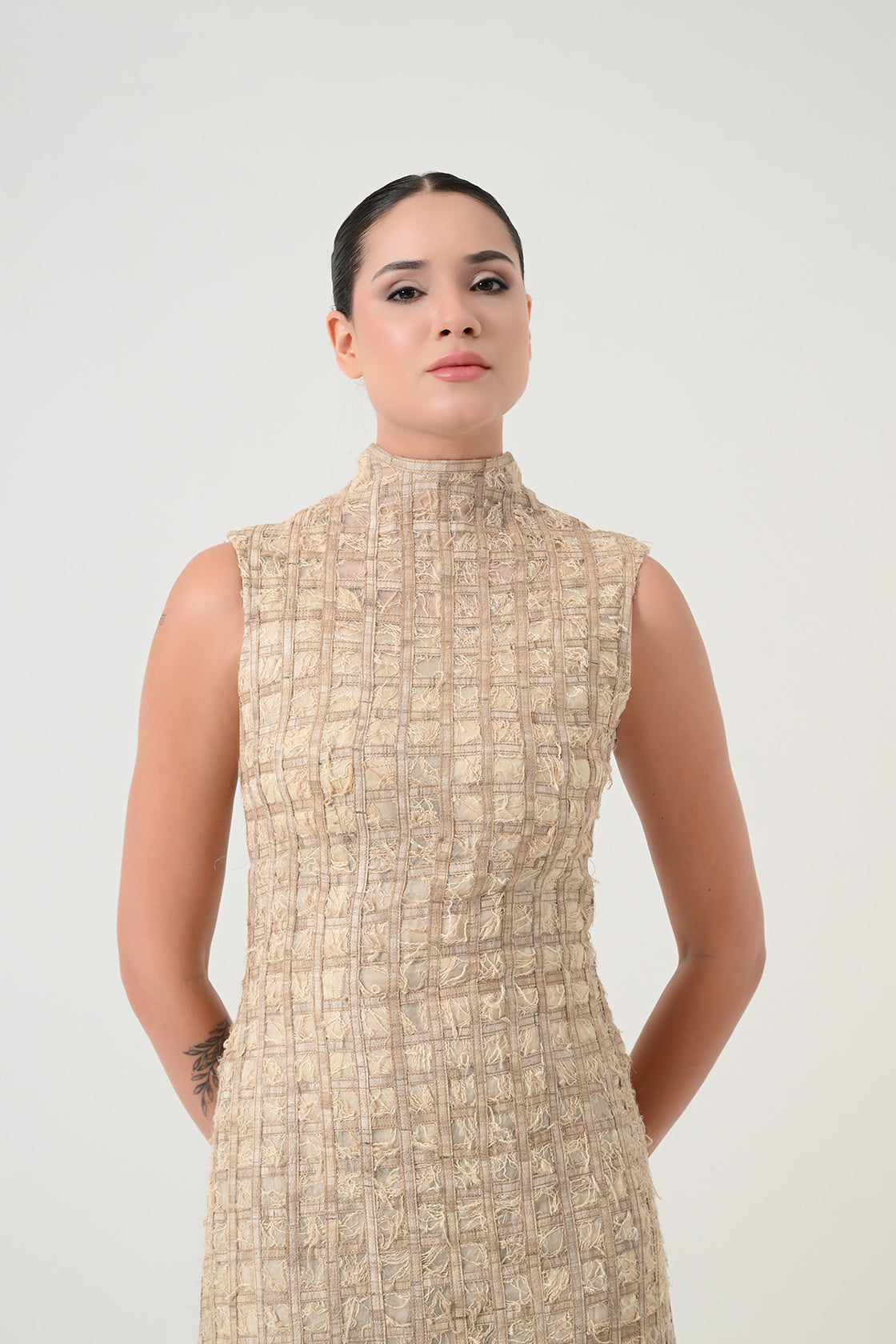 Beige Structured Dress