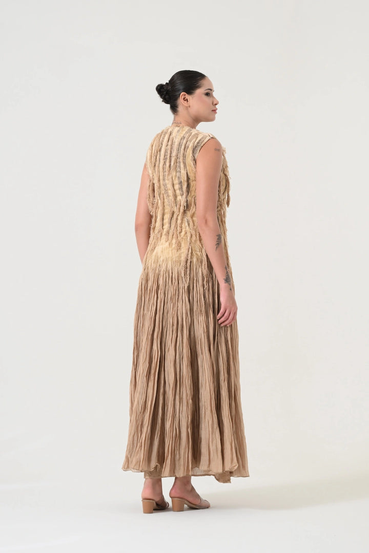 Beige Pleated Weave Dress