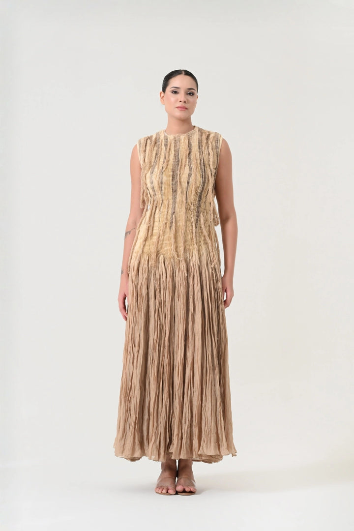 Beige Pleated Weave Dress