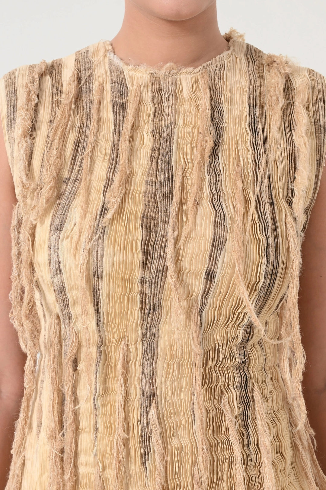 Beige Pleated Weave Dress