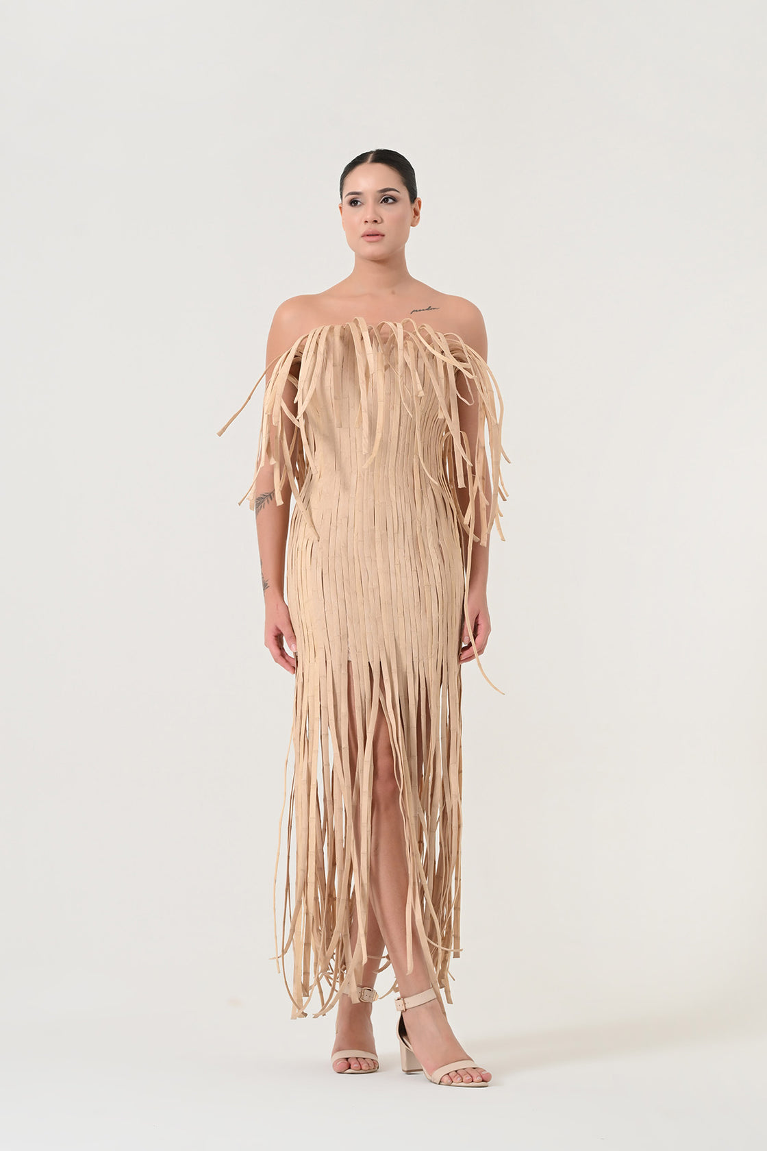 Beige Fringe Dress