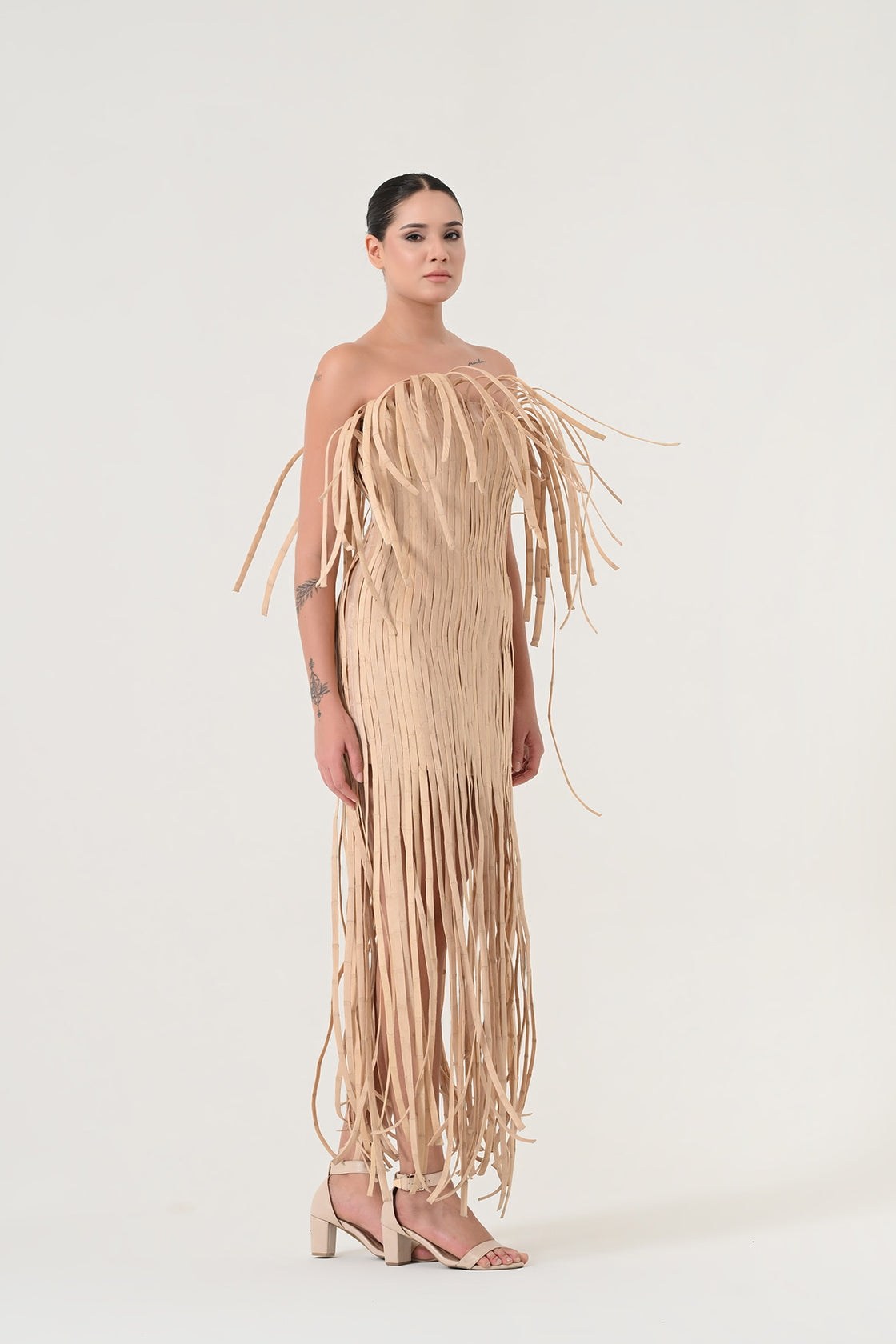 Beige Fringe Dress