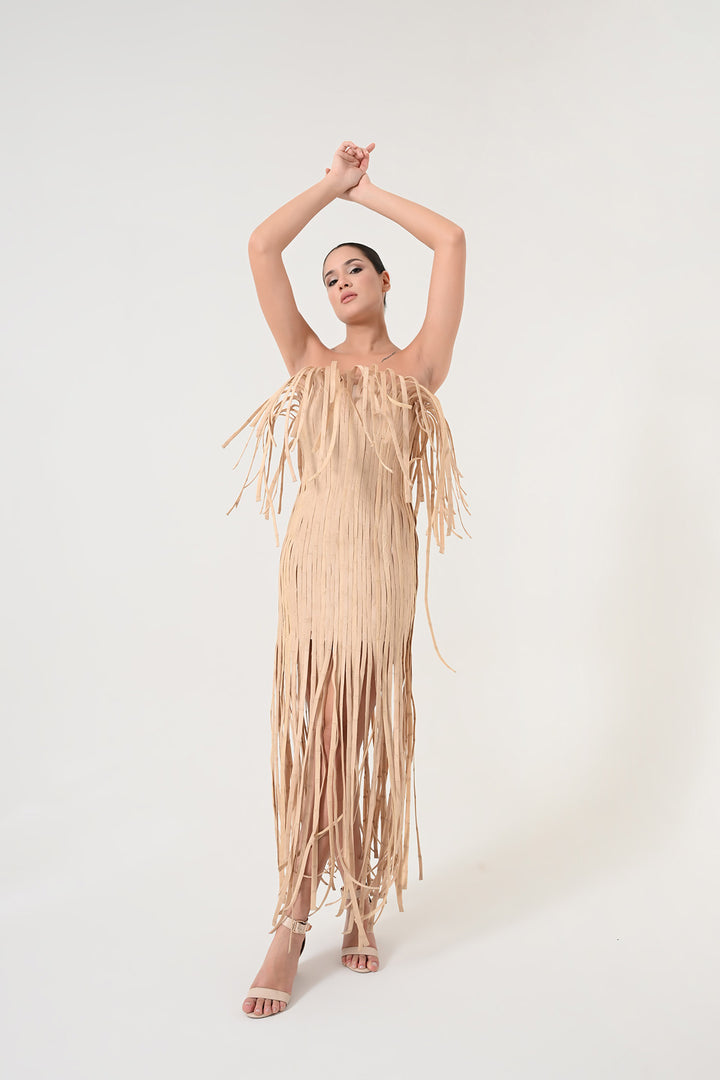 Beige Fringe Dress