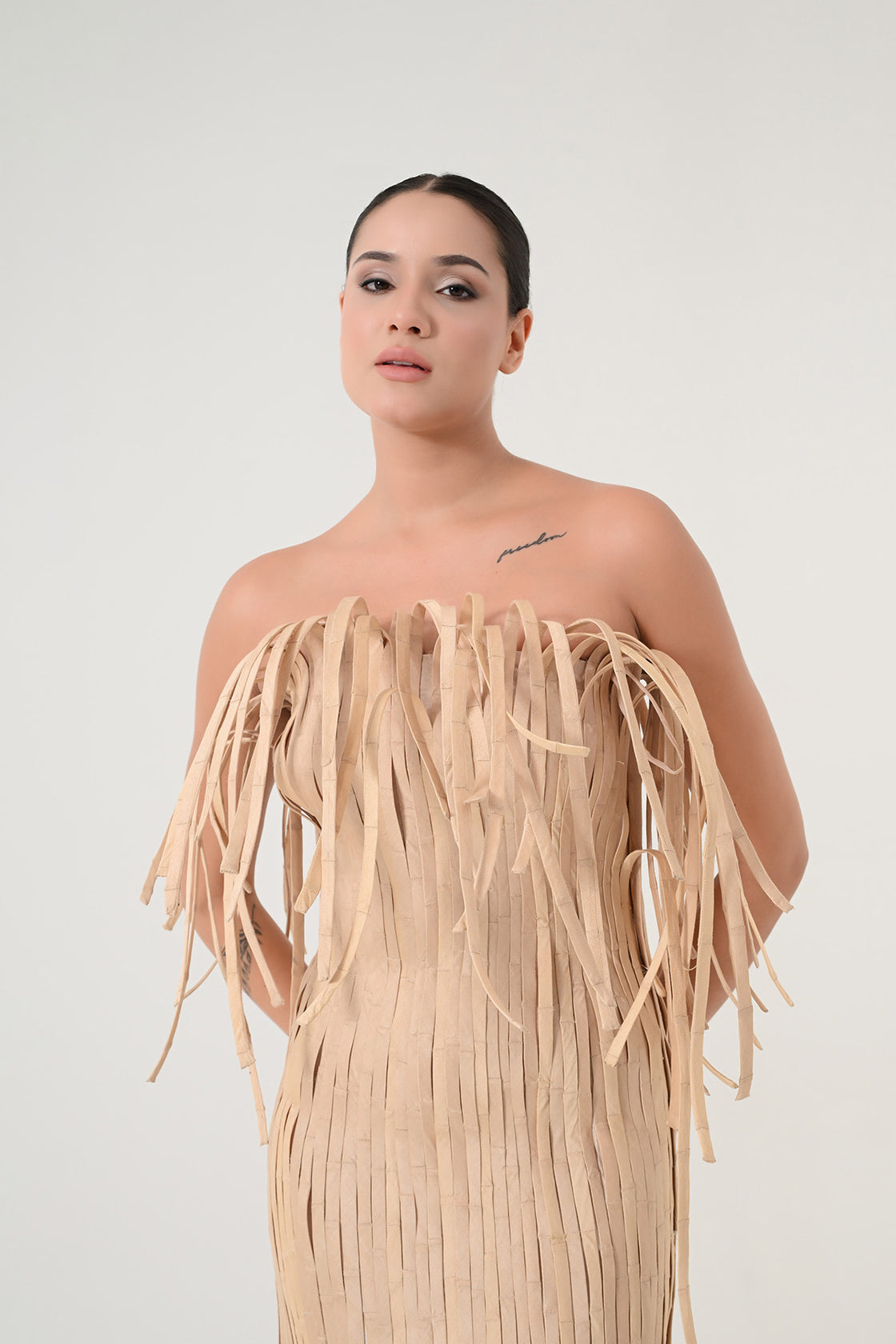 Beige Fringe Dress