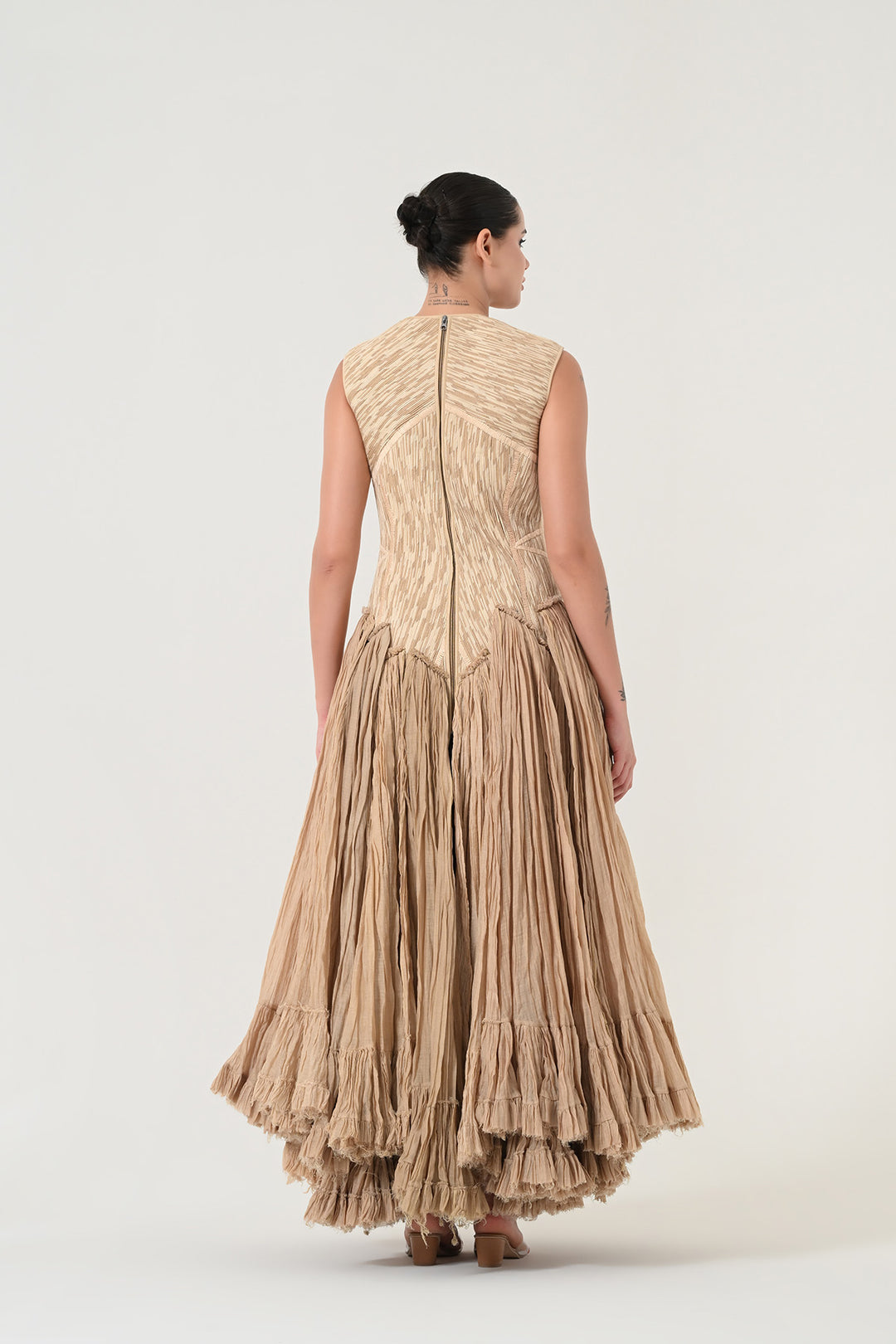 Beige Textured Panels Gown