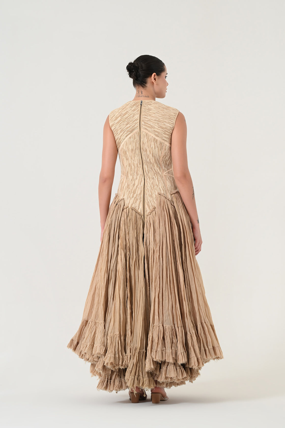 Beige Textured Panels Gown