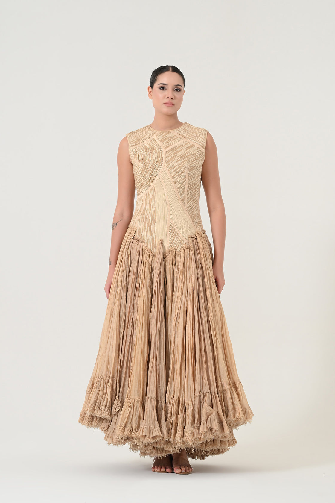 Beige Textured Panels Gown