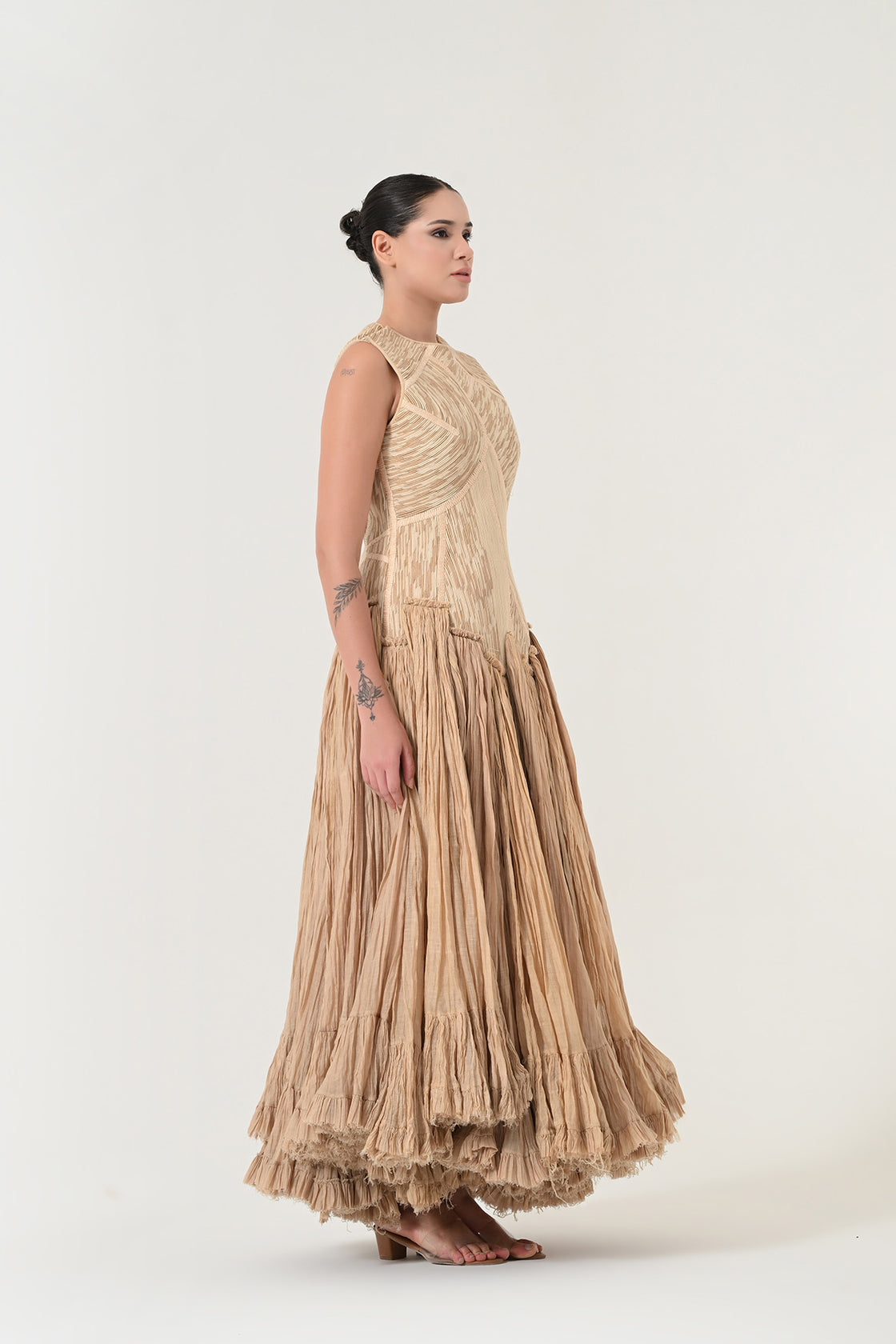 Beige Textured Panels Gown