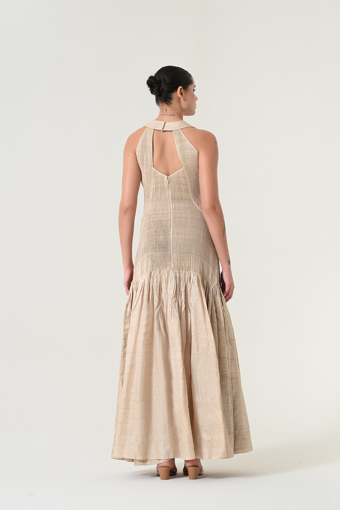 Beige Panelled Drape Dress