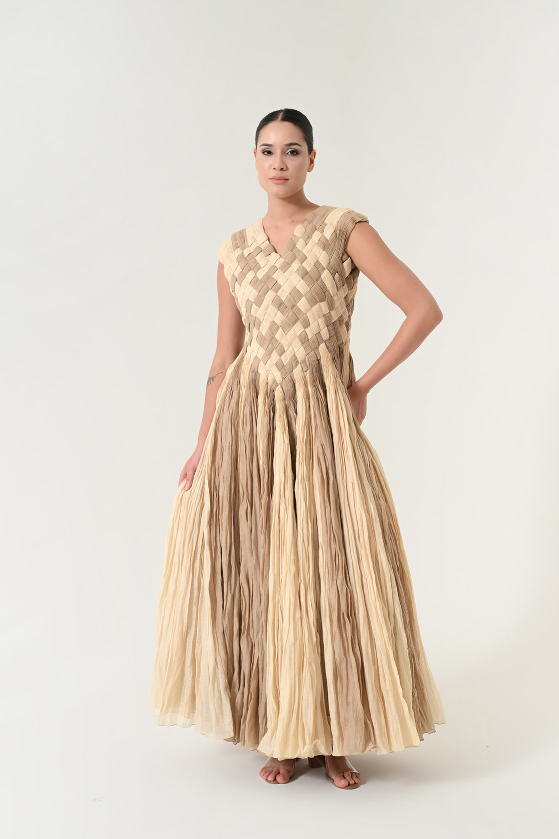 Beige Woven Texture Gown
