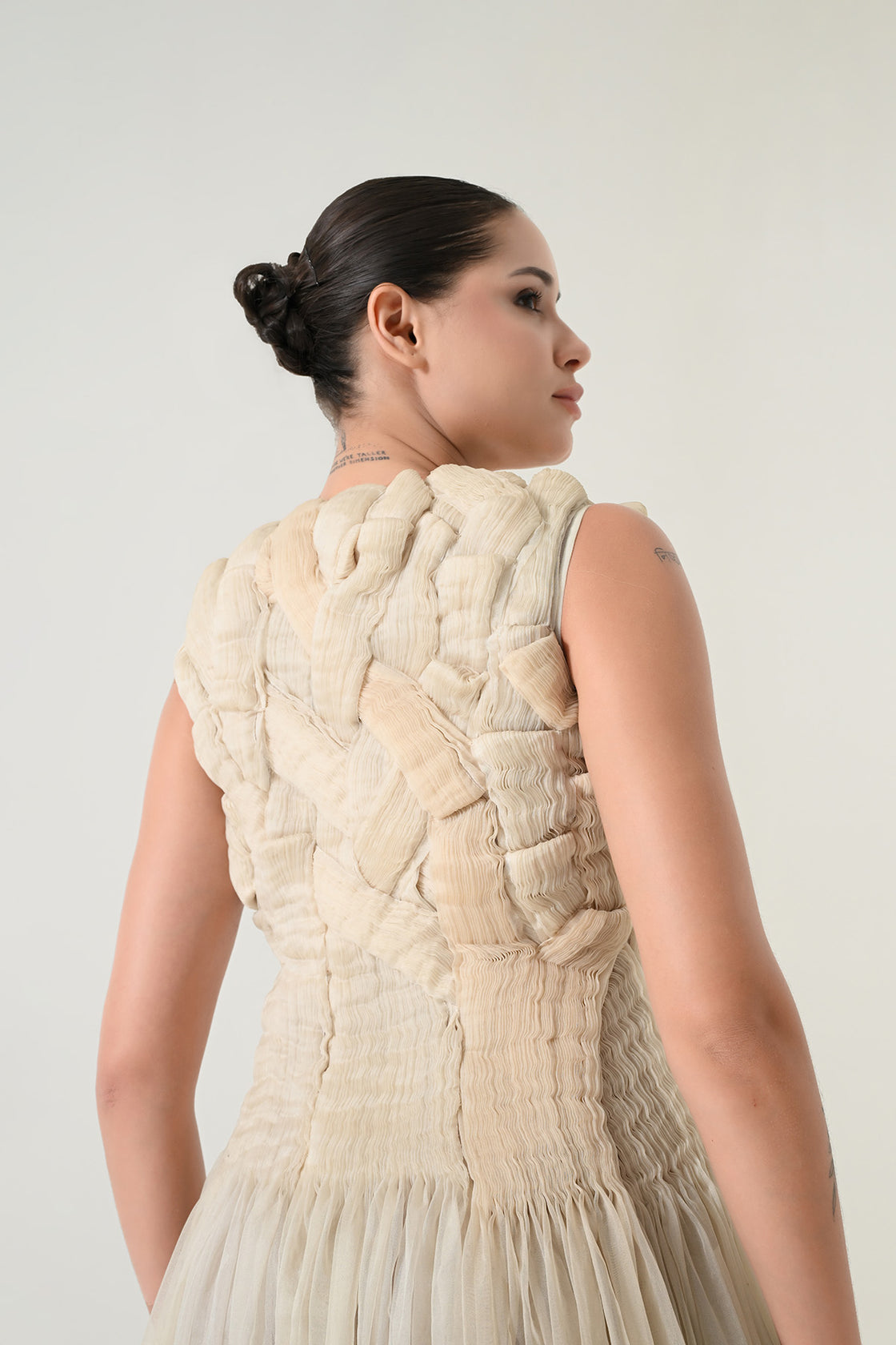 Beige Sculpted Draped Dress
