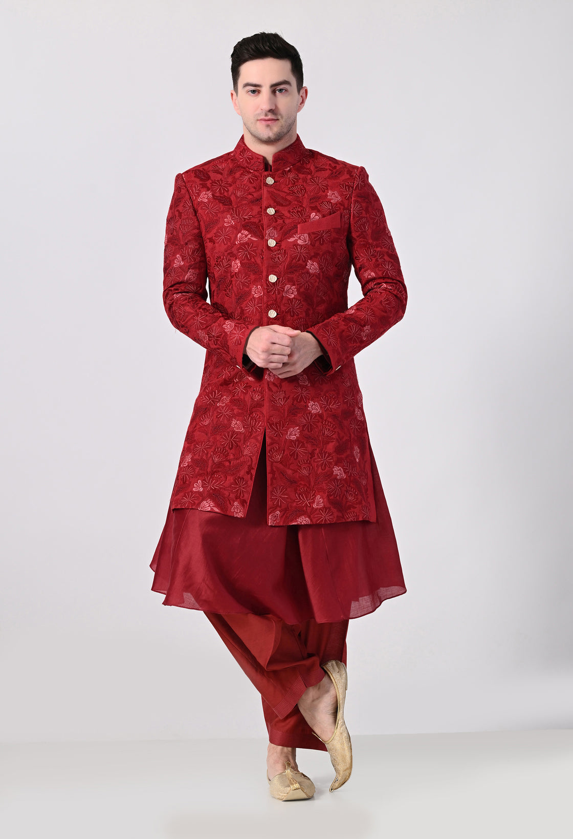 Maroon Statement Floral Sherwani