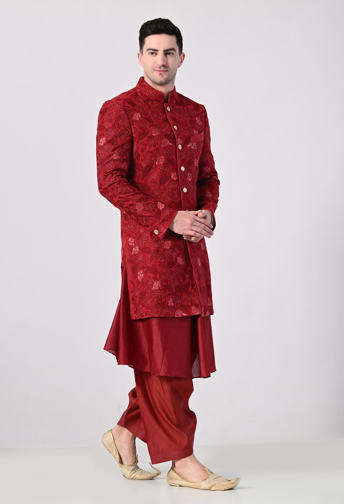 Maroon Statement Floral Sherwani