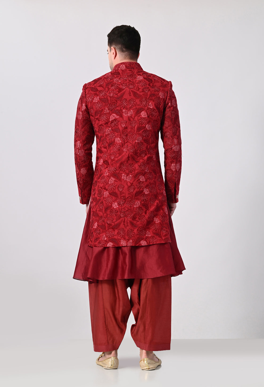 Maroon Statement Floral Sherwani