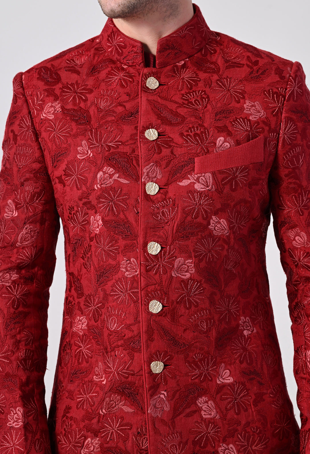 Maroon Statement Floral Sherwani