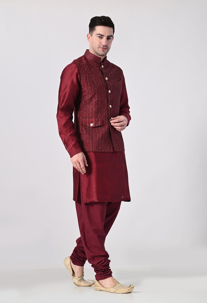 Classic Maroon Waistcoat Set