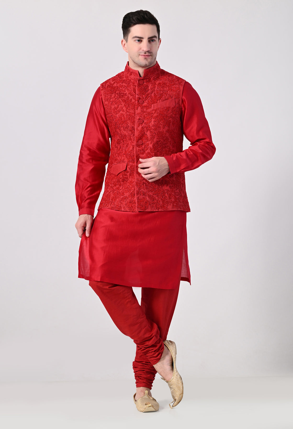 Crimson Embroidered Waistcoat Kurta Set