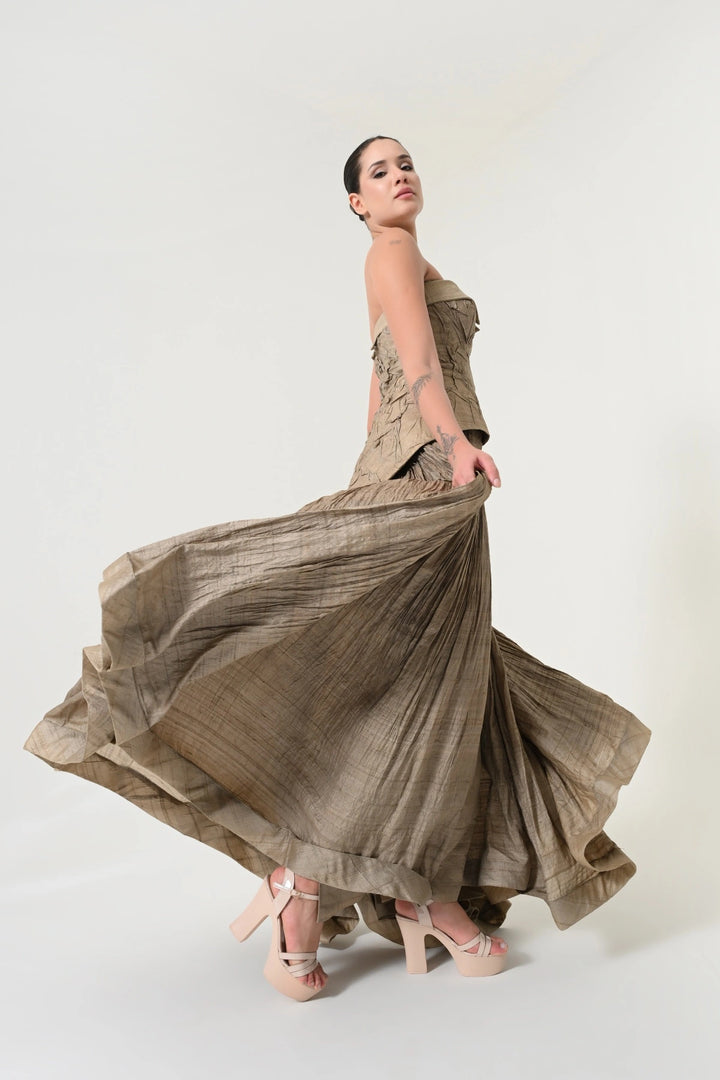 Beige Textured Flare Dress