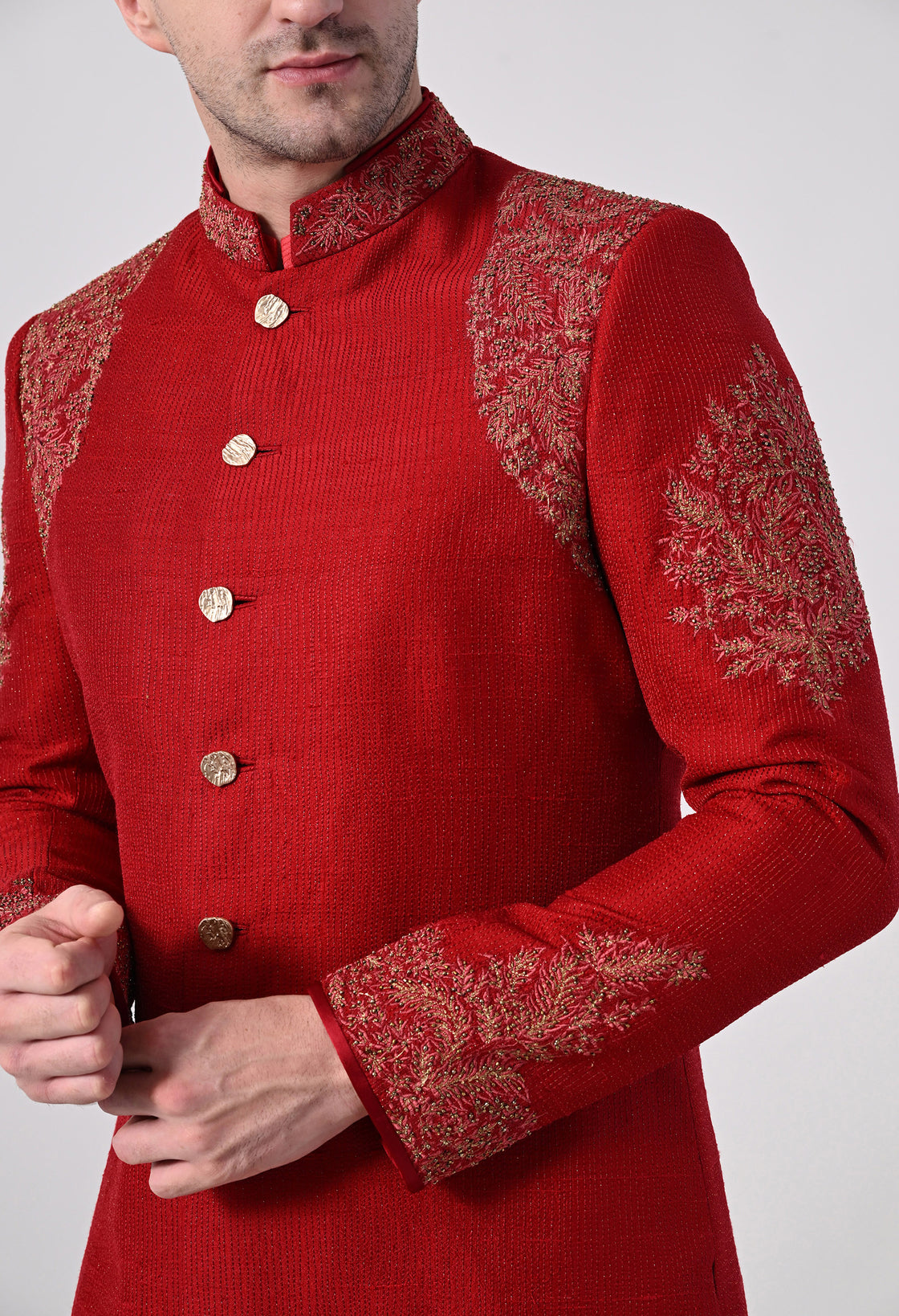 Maroon Classic Sherwani With Tonal Thread Embroidery