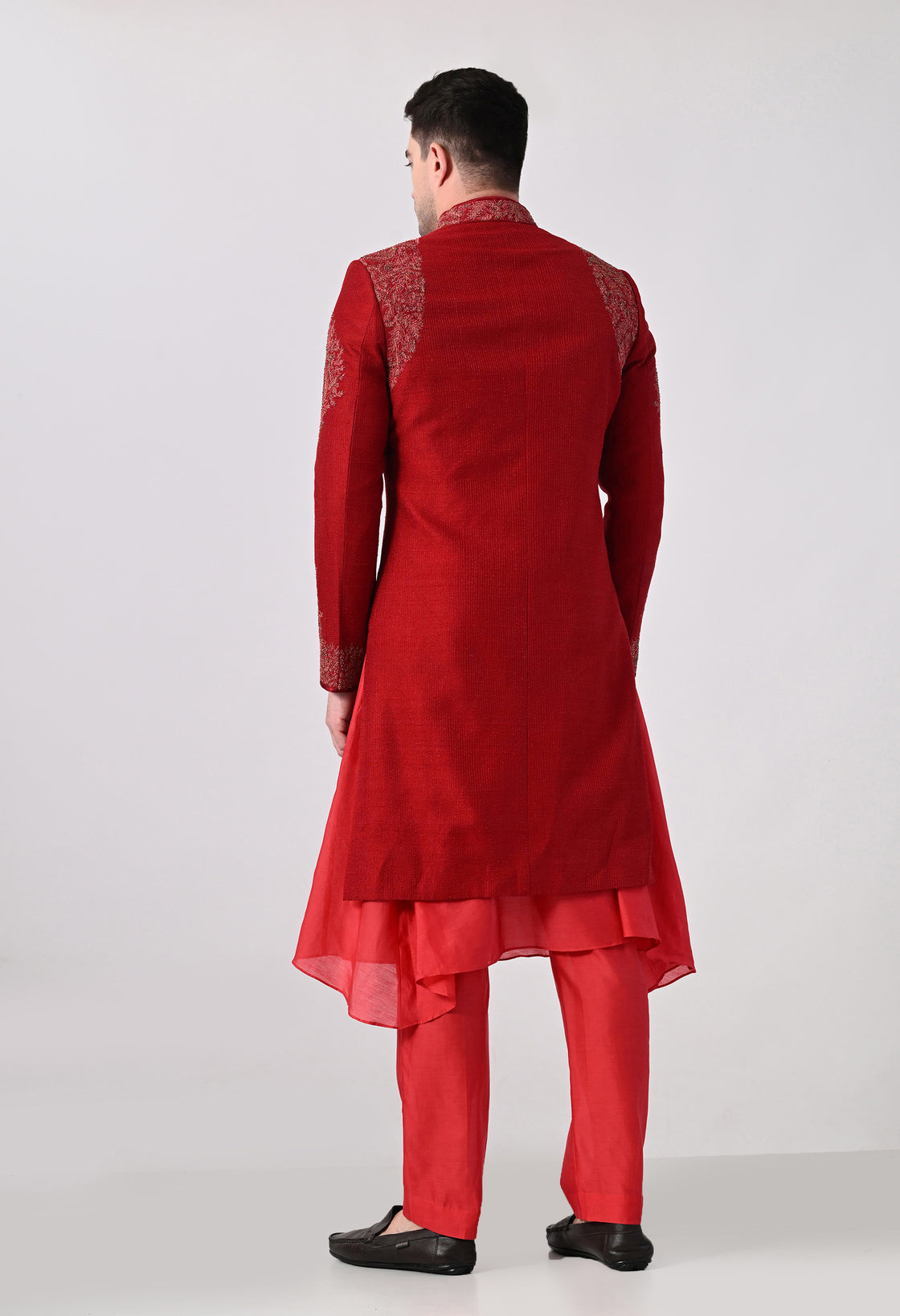 Maroon Classic Sherwani With Tonal Thread Embroidery