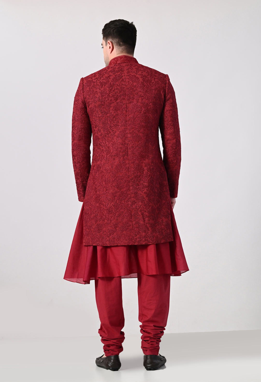 Maroon Sherwani With Tonal Embroidery