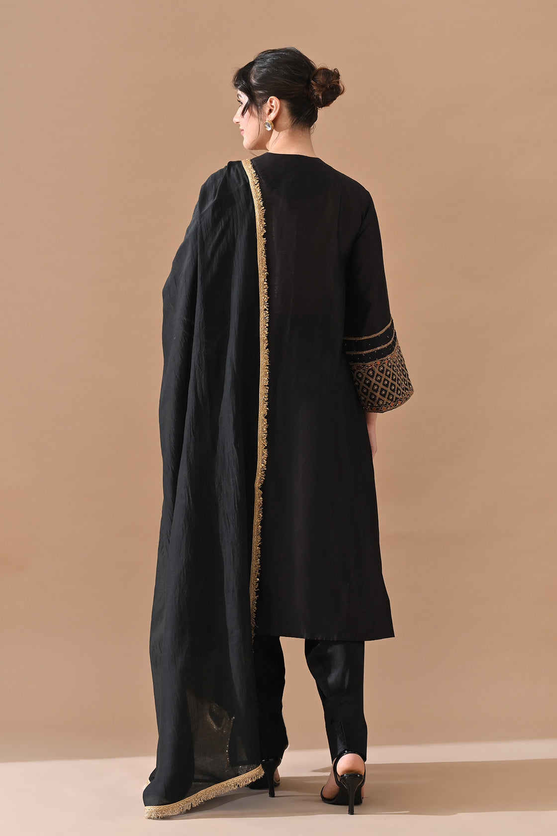 Black Fine Floral Embroidered Suit Set