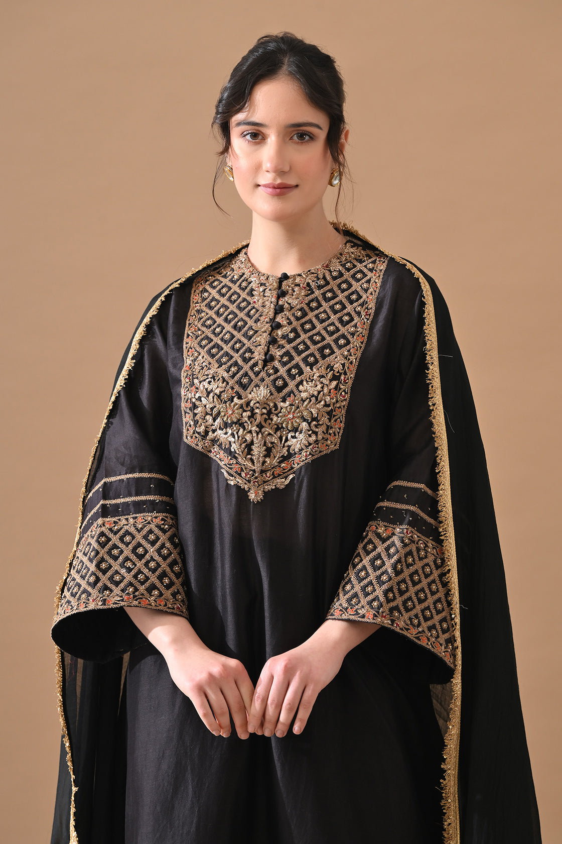 Black Fine Floral Embroidered Suit Set