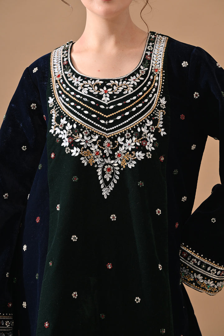 Midnight Navy Embroidered Velvet Kurta Set